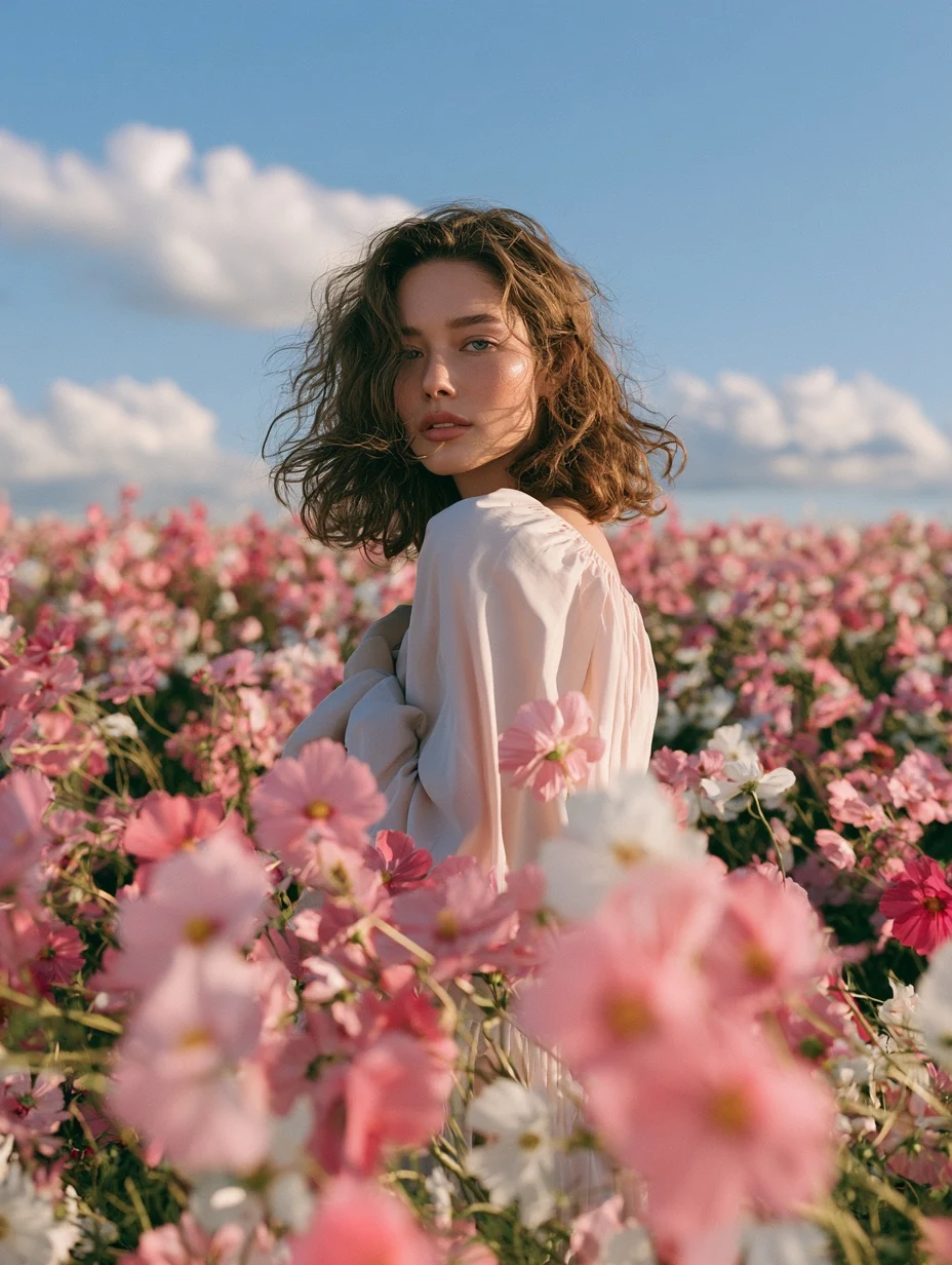 Dreamy Portrait in a Flower Field