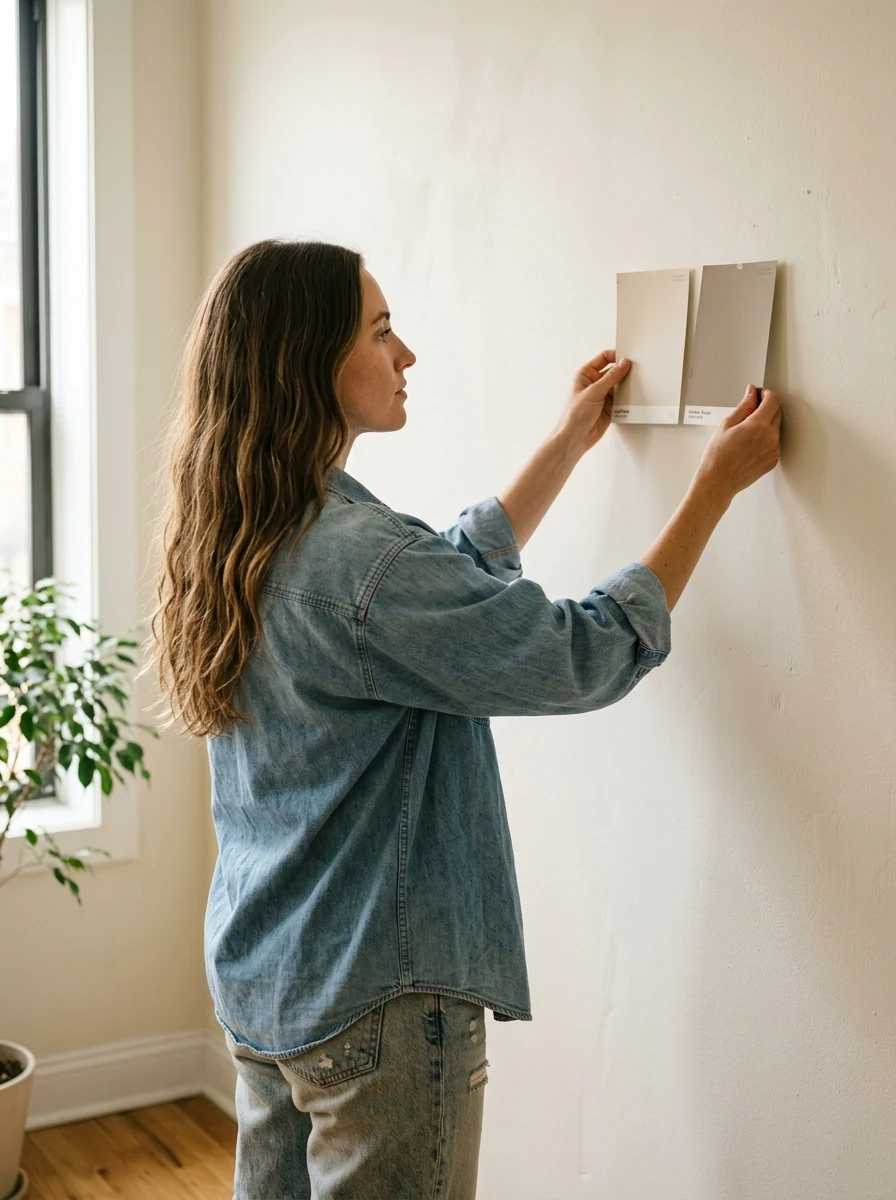 Woman Choosing Wall Paint Colors