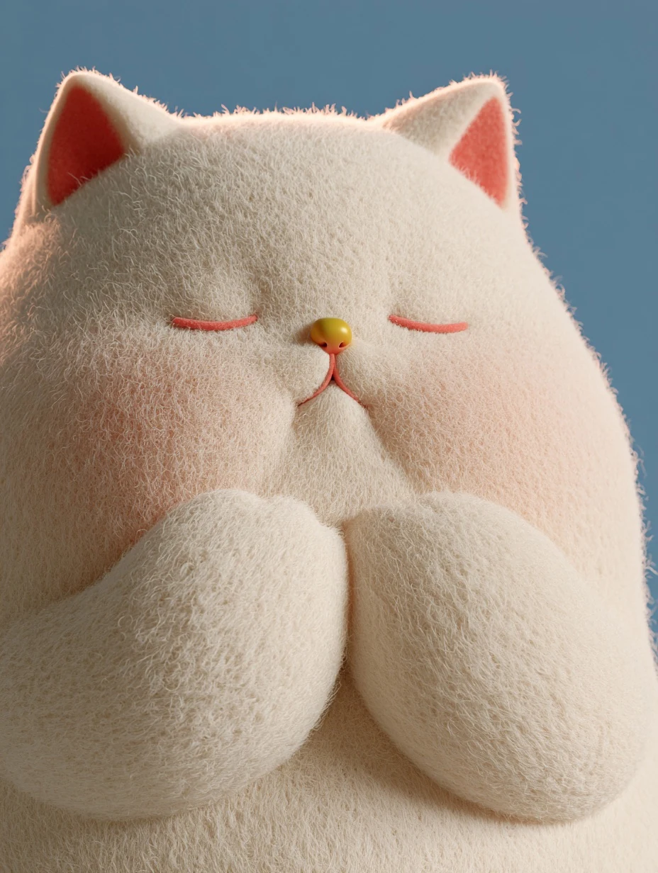 Cute Chubby White Cat 3D Character Portrait