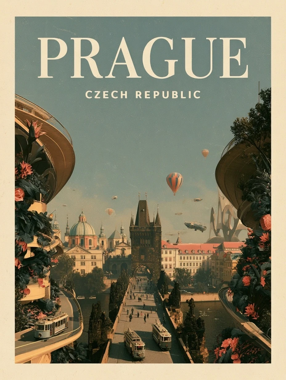 Retro-futuristic city posters