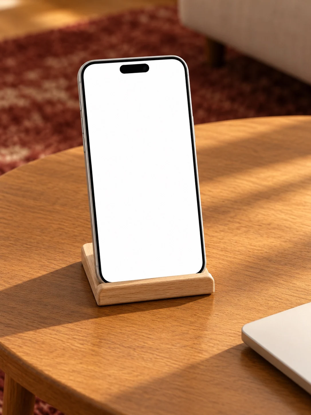 Standing iPhone Mockup on Wooden Desk