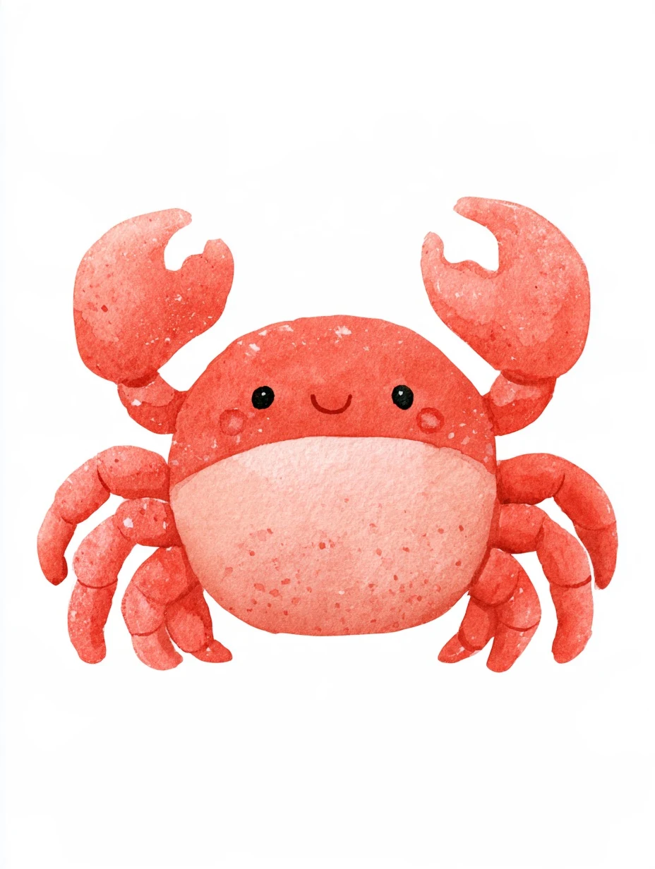 Watercolor Crab Children’s Illustration on White Background