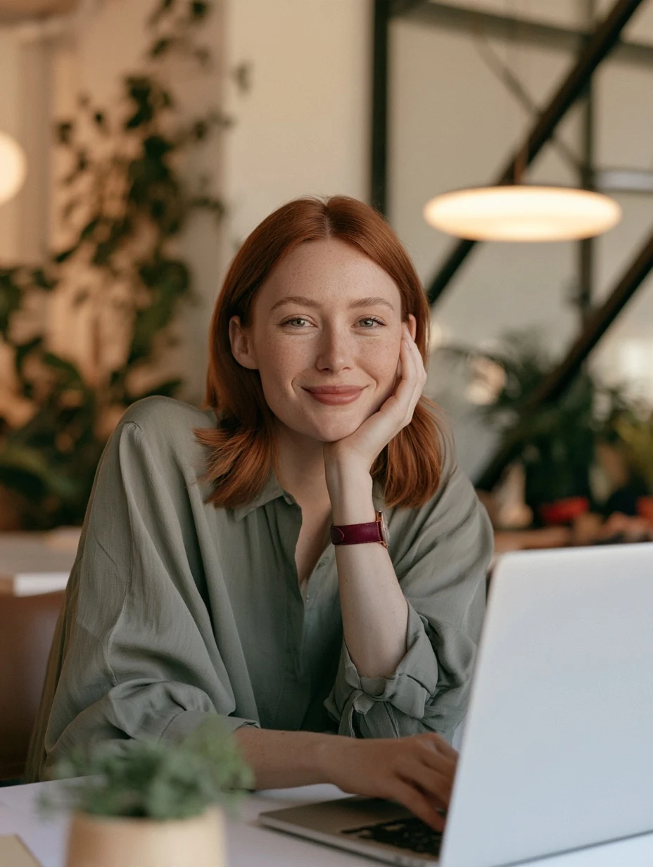 Smiling Woman with Laptop for Banking and Financial Services