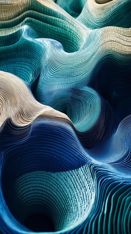 Abstract texture, 3D printed in blue and teal colors