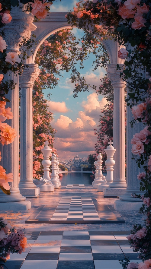 Beautiful rococo garden, huge chessboard