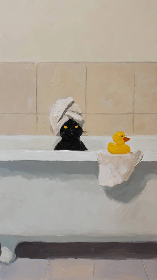 Black cat enjoying a bath Black cat enjoying a bath