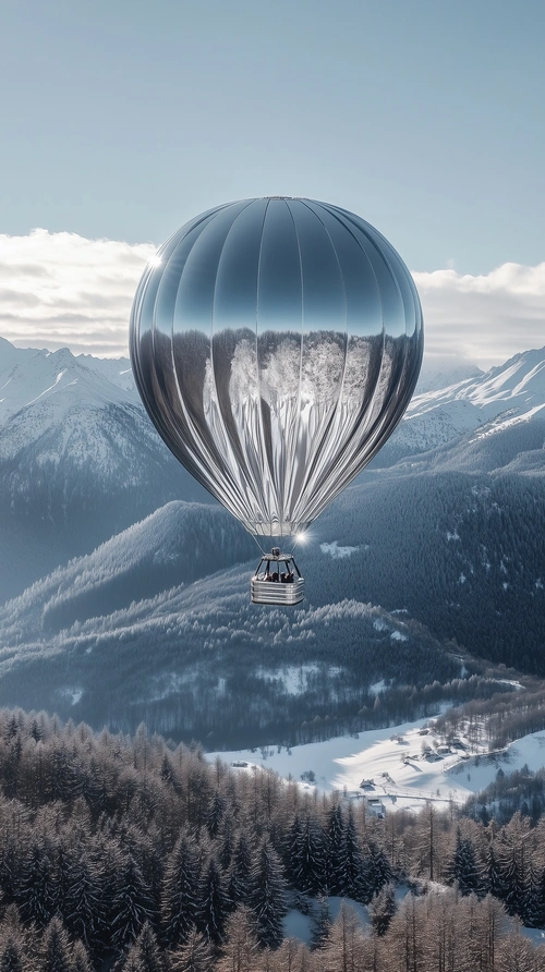 Chrome hot air balloon in mountains