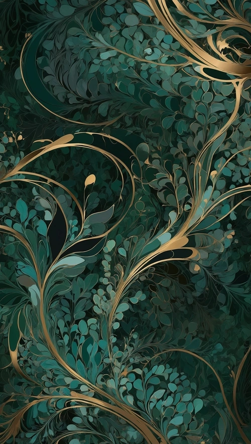 Ethereal Vines: Organic Abstract in Emerald and Gold