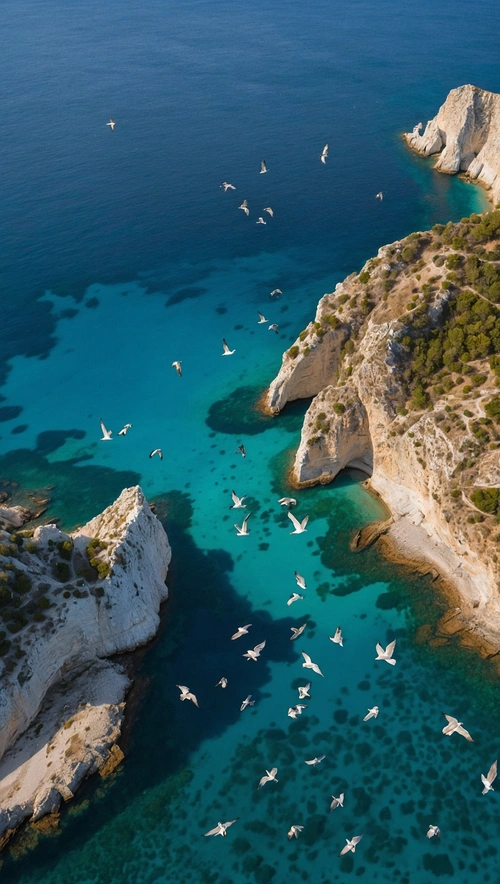 Greece's Aerial Coastal Symphony at Sunset