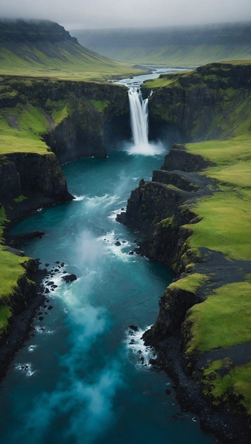 Misty Icelandic Cliffs: A Dreamlike Aerial View