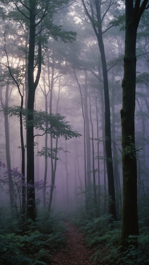 Misty Pastel Dawn in a 35mm Film Forest
