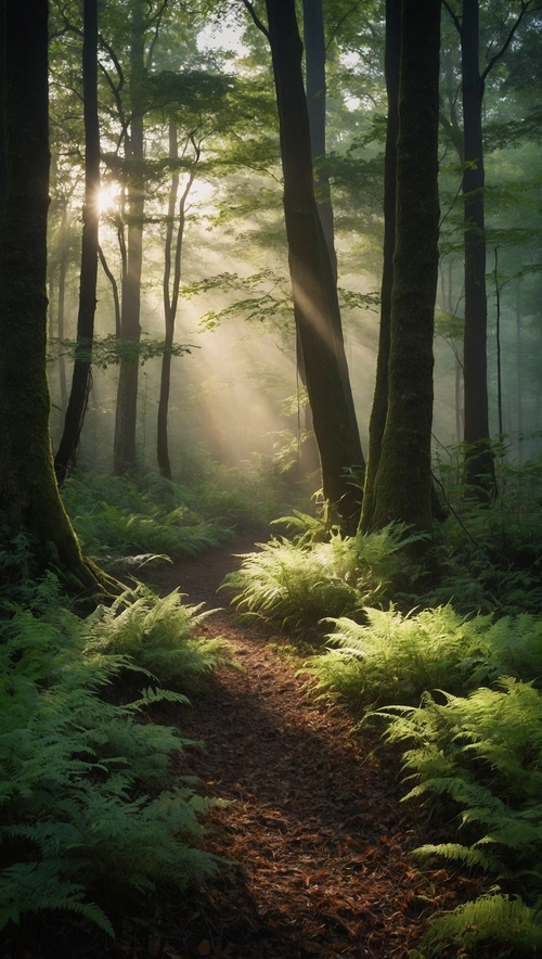 Misty Woodland Reverie: A Dawn Walk into Enchantment