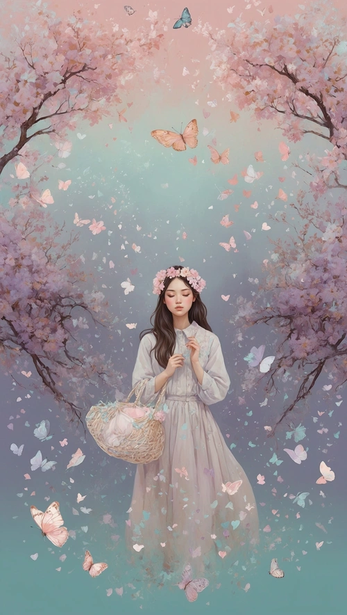 Pastel Dreamscape of Blossoms and Whimsy