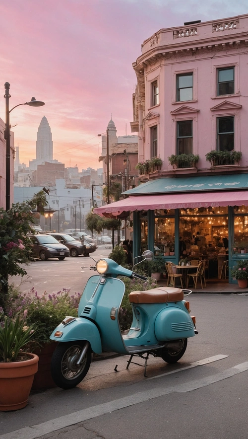 Pastel Urban Harmony: A Morning Respite in Pink Hues