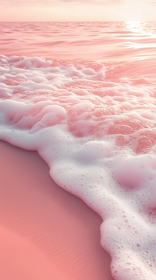 Pink beach with soft waves