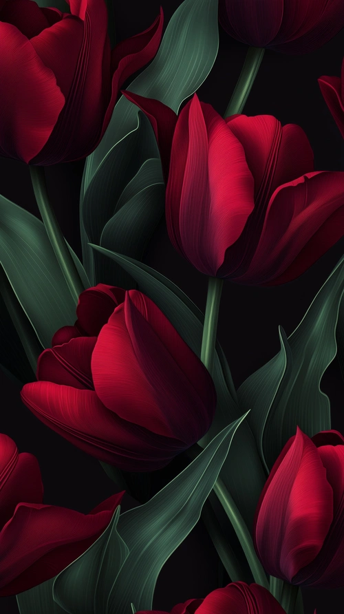 Red tulips on dark background