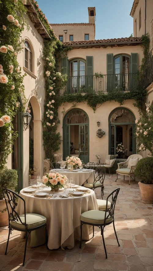 Timeless Elegance: A Courtyard in Pastel and Gold